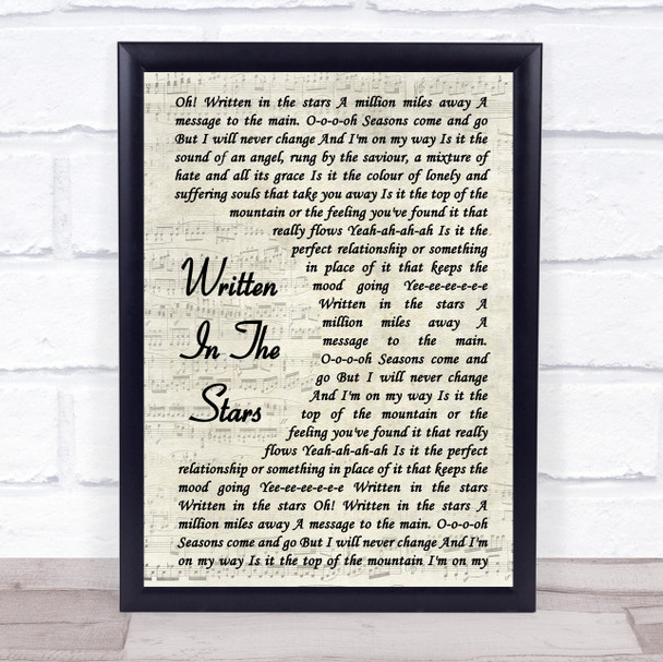 Tinie Tempah Written In The Stars Vintage Script Song Lyric Quote Print