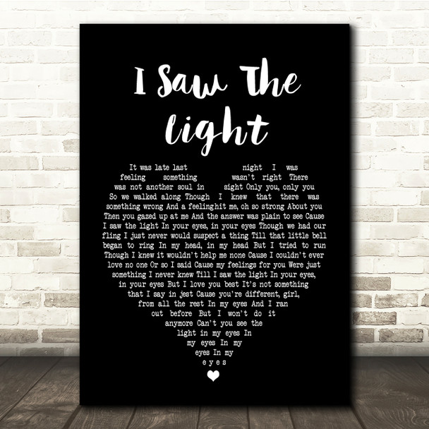 Todd Rundgren I Saw The Light Black Heart Song Lyric Quote Print