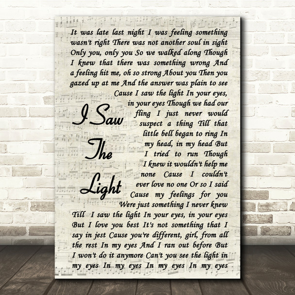 Todd Rundgren I Saw The Light Vintage Script Song Lyric Quote Print