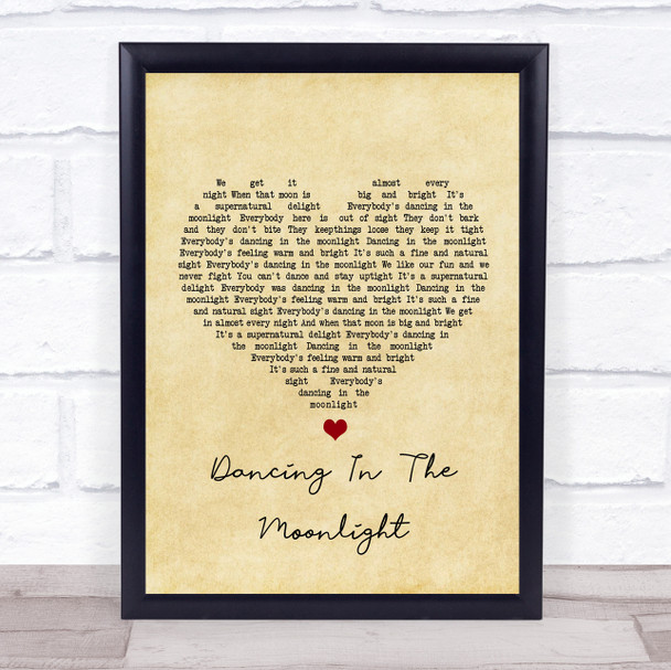 Toploader Dancing In The Moonlight Vintage Heart Song Lyric Quote Print