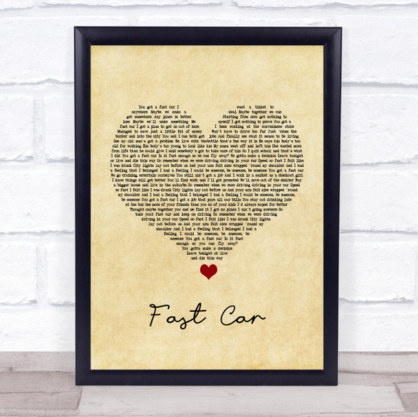 Tracy Chapman Fast Car Vintage Heart Song Lyric Quote Print