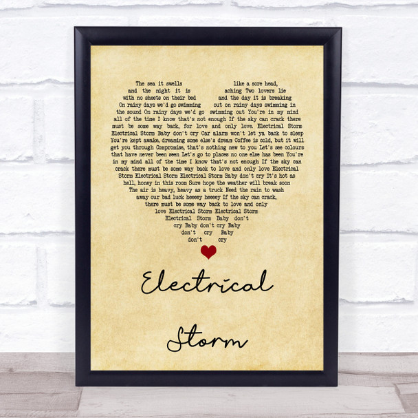 U2 Electrical Storm Vintage Heart Song Lyric Quote Print