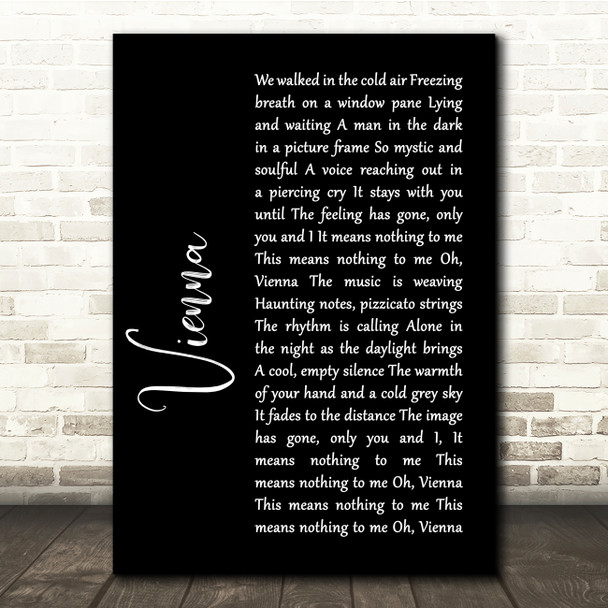 Ultravox Vienna Black Script Song Lyric Quote Print