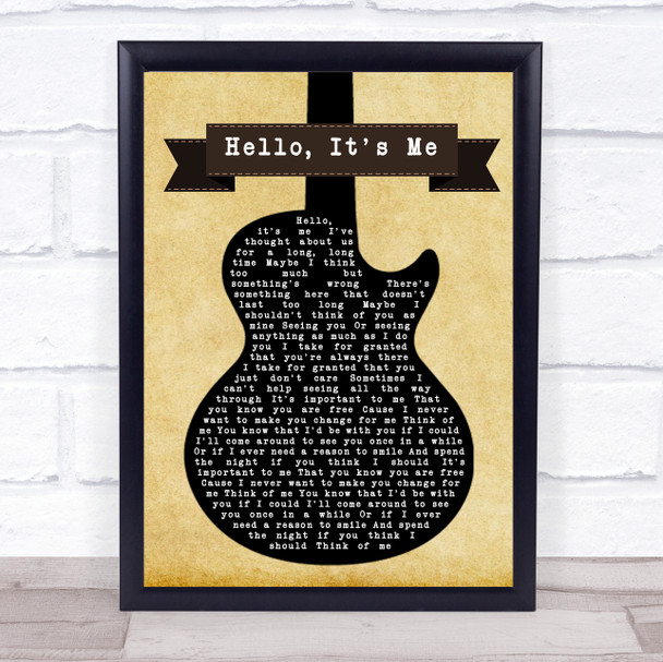 Todd Rundgren Hello, It's Me Black Guitar Song Lyric Quote Print