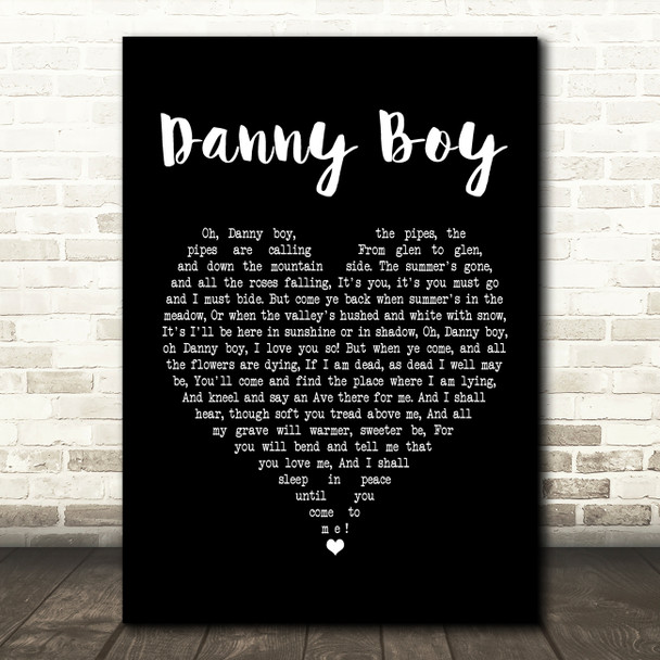 Celtic Woman Danny Boy Black Heart Song Lyric Quote Print