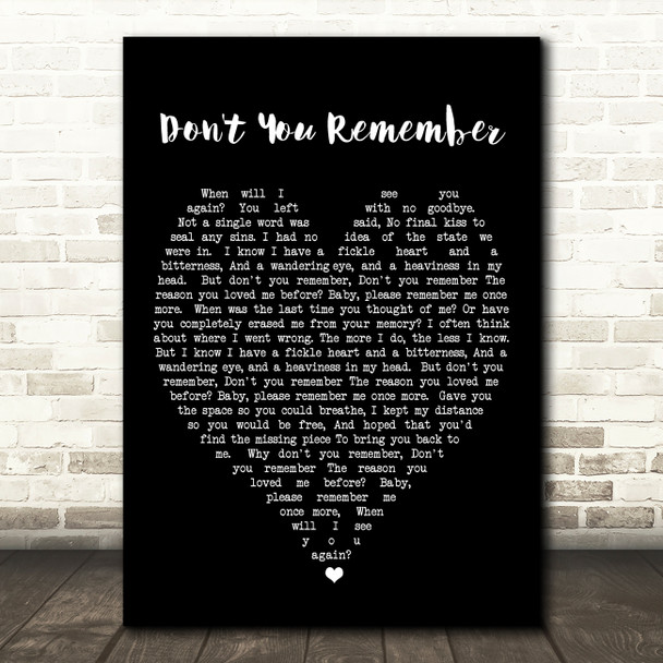 Don't You Remember Adele Black Heart Quote Song Lyric Print