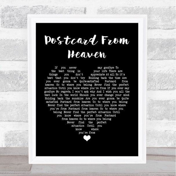 Lighthouse Family Postcard From Heaven Black Heart Song Lyric Quote Print