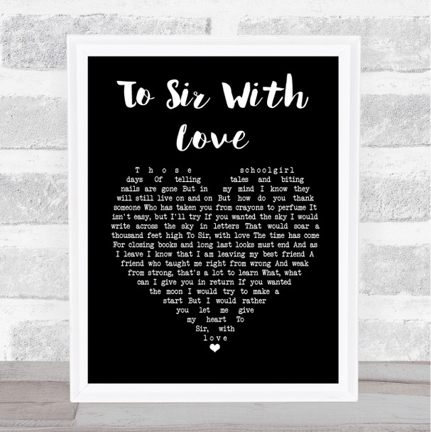 Lulu To Sir With Love Black Heart Song Lyric Quote Print