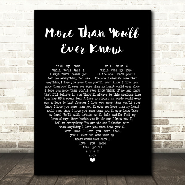 Michael Ruff More Than You'll Ever Know Black Heart Song Lyric Quote Print