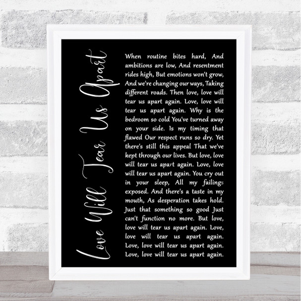 Joy Division Love Will Tear Us Apart Black Script Song Lyric Quote Print