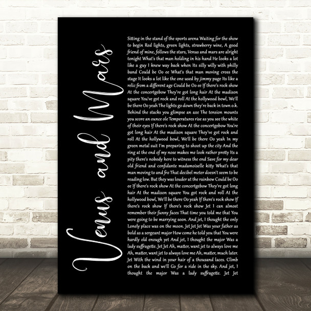 Paul McCartney and Wings Venus and Mars Black Script Song Lyric Quote Print