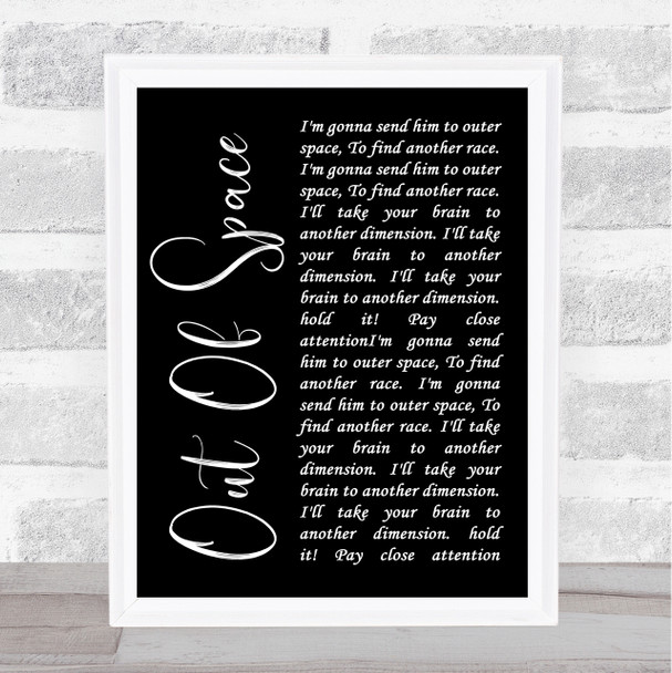 The Prodigy Out Of Space Black Script Song Lyric Quote Print