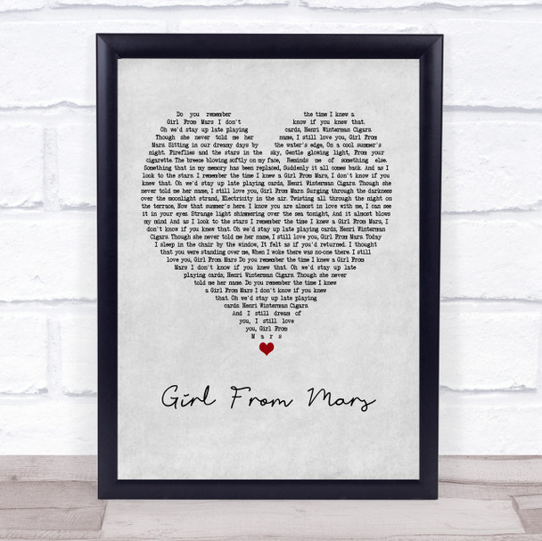 Ash Girl From Mars Grey Heart Quote Song Lyric Print