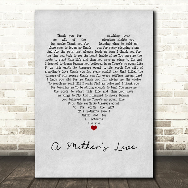 Jim Brickman A Mother's Love Grey Heart Quote Song Lyric Print