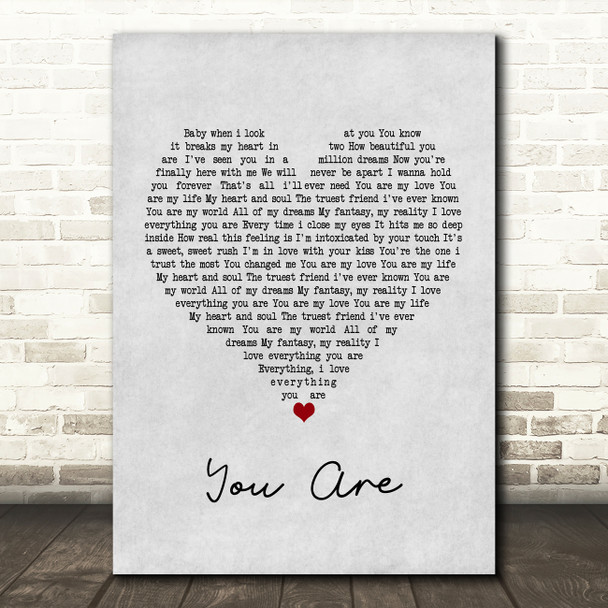 Jimmy Wayne You Are Grey Heart Quote Song Lyric Print