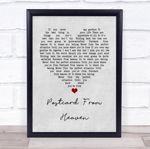 Lighthouse Family Postcard From Heaven Grey Heart Quote Song Lyric Print