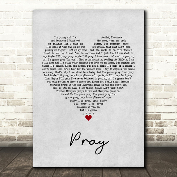 Sam Smith Pray Grey Heart Quote Song Lyric Print