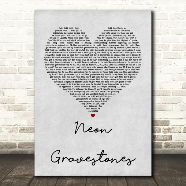 Twenty One Pilots Neon Gravestones Grey Heart Quote Song Lyric Print