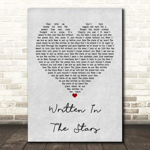 Westlife Written In The Stars Grey Heart Quote Song Lyric Print