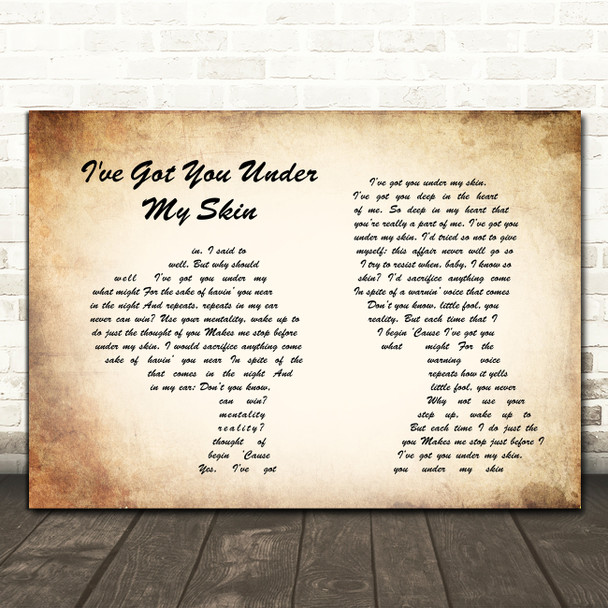 Frank Sinatra I've Got You Under My Skin Man Lady Couple Song Lyric Quote Print