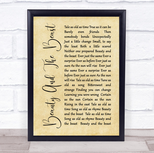 Celine Dione Beauty And The Beast Rustic Script Song Lyric Quote Print