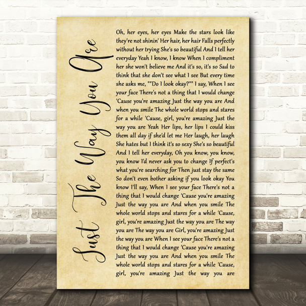 Bruno Mars Just The Way You Are Rustic Script Song Lyric Quote Print