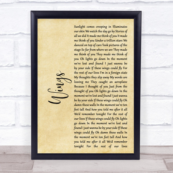 Birdy Wings Rustic Script Song Lyric Quote Print