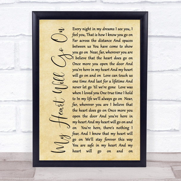 Celine Dion My Heart Will Go On Rustic Script Song Lyric Quote Print