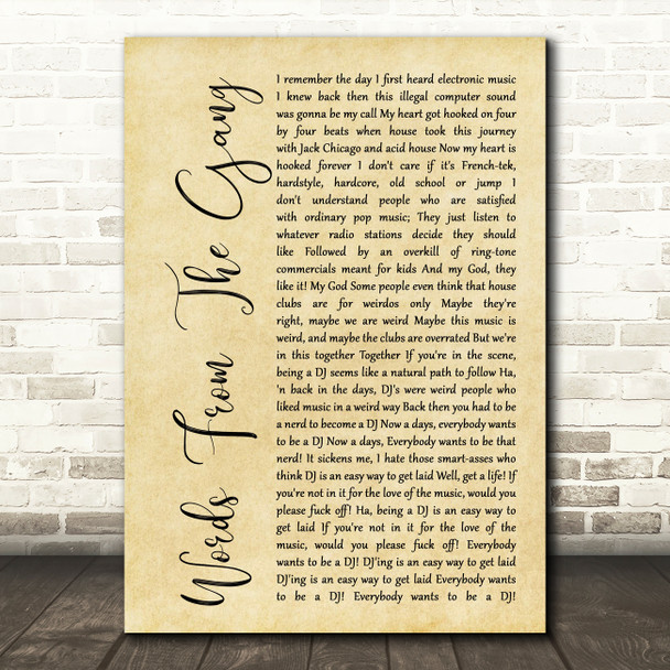 Coone Words From The Gang Rustic Script Song Lyric Quote Print
