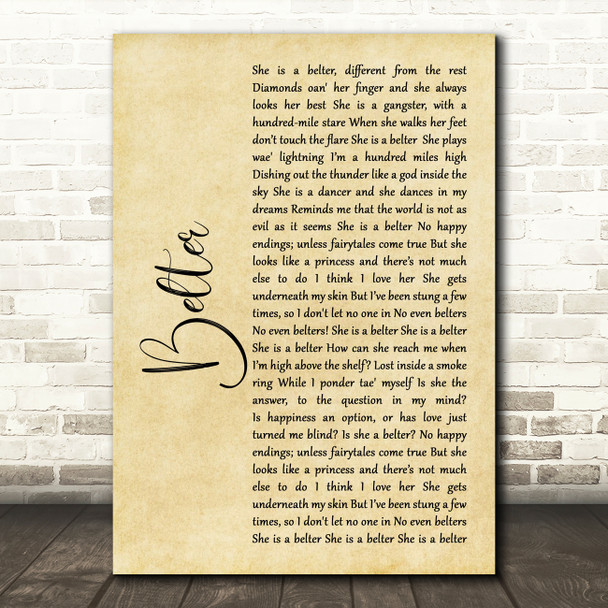 Gerry Cinnamon Belter Rustic Script Song Lyric Quote Print