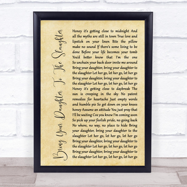 Iron Maiden Bring Your Daughter To The Slaughter Rustic Script Song Lyric Print
