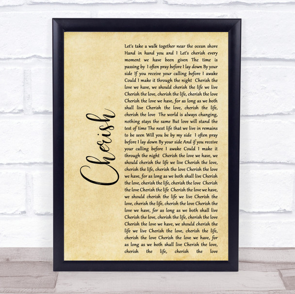 Kool & The Gang Cherish Rustic Script Song Lyric Quote Print