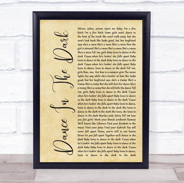 Lady Gaga Dance In The Dark Rustic Script Song Lyric Quote Print