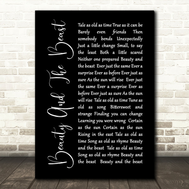 Celine Dione Beauty And The Beast Black Script Song Lyric Quote Print