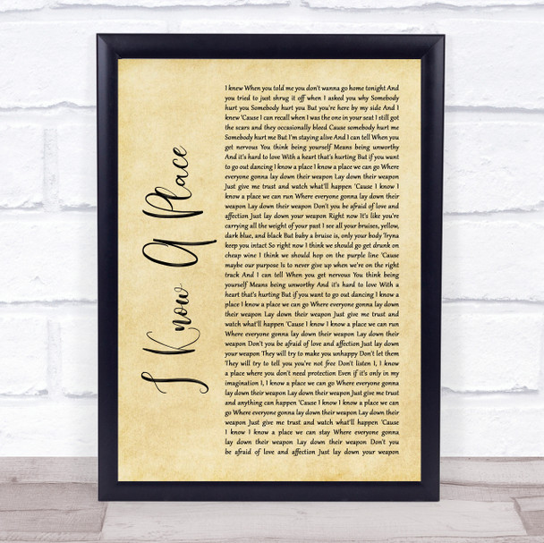 MUNA I Know A Place Rustic Script Song Lyric Quote Print