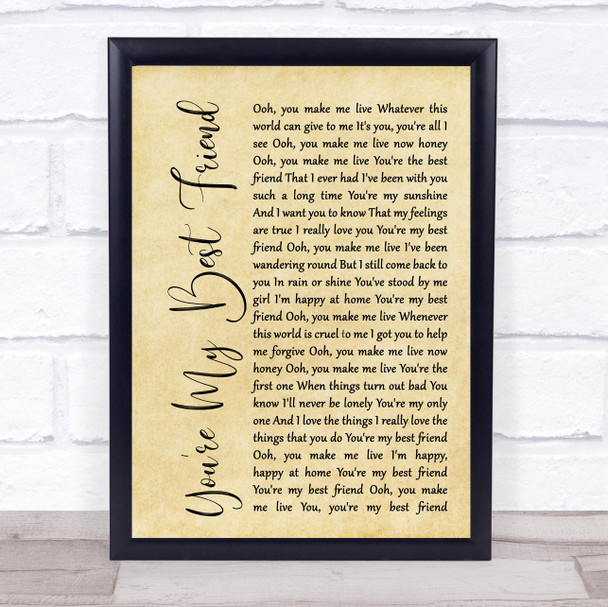 Queen You're My Best Friend Rustic Script Song Lyric Quote Print