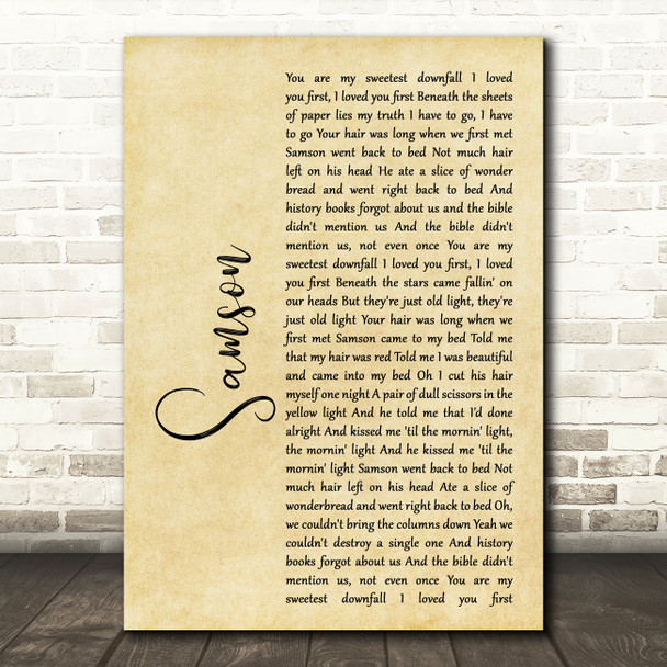 Regina Spektor Samson Rustic Script Song Lyric Quote Print