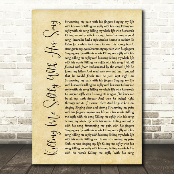 Roberta Flack Killing Me Softly With His Song Rustic Script Song Lyric Print