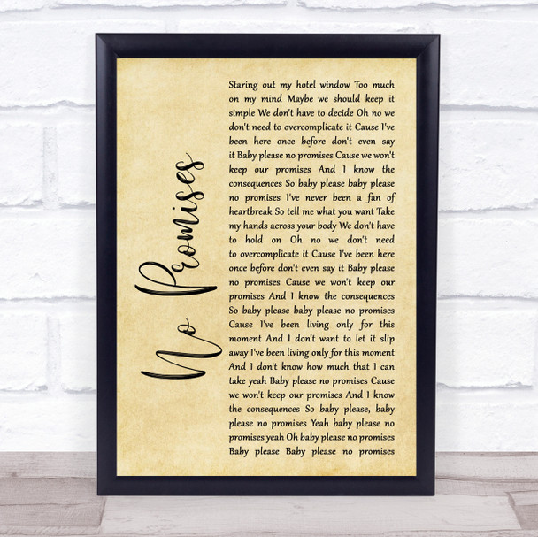 Shawn Mendes No Promises Rustic Script Song Lyric Quote Print