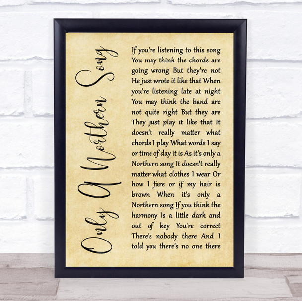 The Beatles Only A Northern Song Rustic Script Song Lyric Quote Print