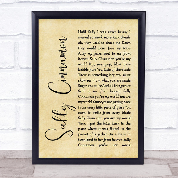 The Stone Roses Sally Cinnamon Rustic Script Song Lyric Quote Print