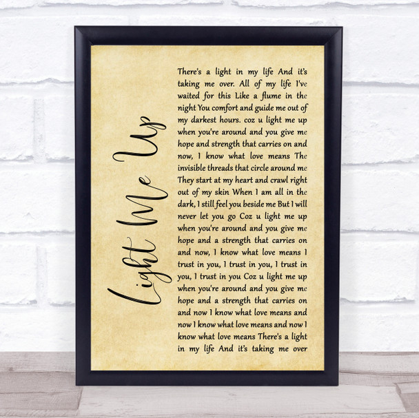 Tom Baxter Light Me Up Rustic Script Song Lyric Quote Print