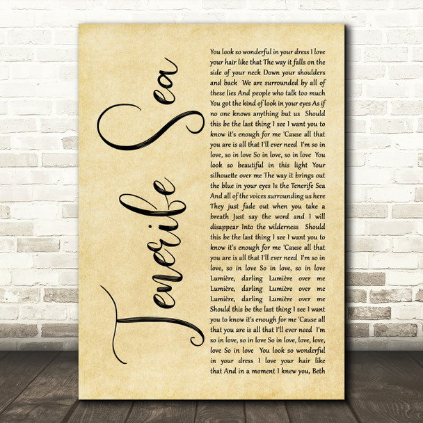 Ed Sheeran Tenerife Sea Rustic Script Song Lyric Quote Print