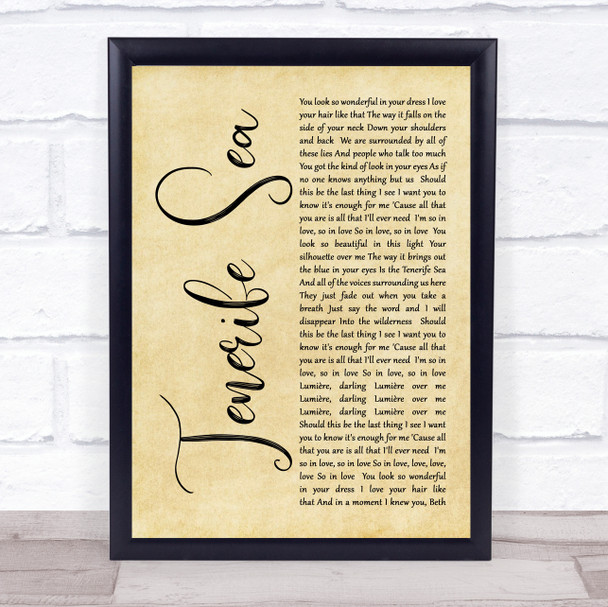 Ed Sheeran Tenerife Sea Rustic Script Song Lyric Quote Print