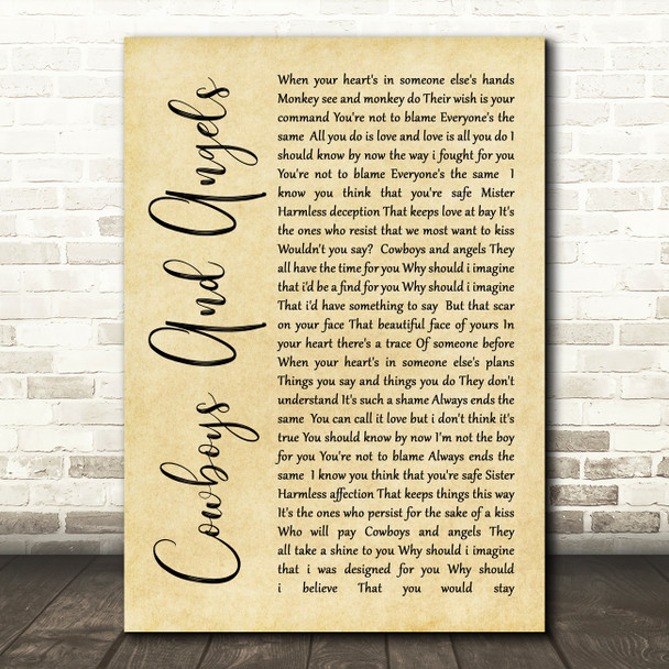 George Michael Cowboys And Angels Rustic Script Song Lyric Quote Print