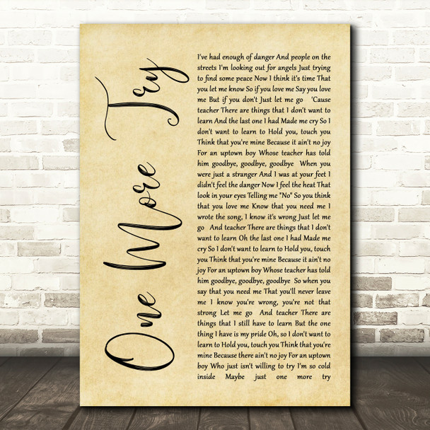 George Michael One More Try Rustic Script Song Lyric Quote Print