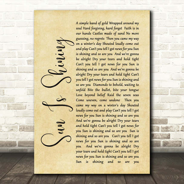 Sun Is Shining Axwell Ingrosso Rustic Script Song Lyric Quote Print