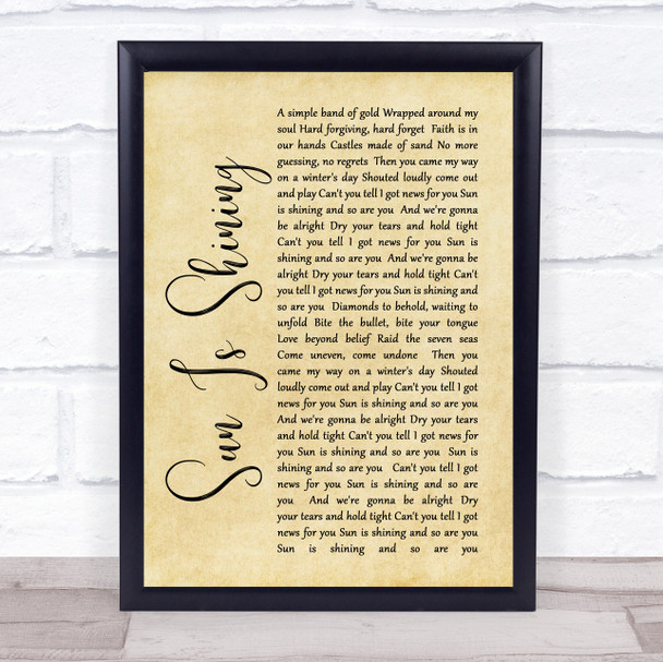 Sun Is Shining Axwell Ingrosso Rustic Script Song Lyric Quote Print