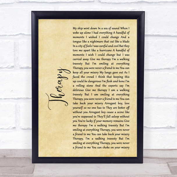 All Time Low Therapy Rustic Script Song Lyric Quote Print
