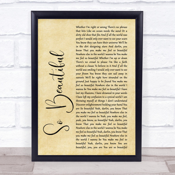 Darren Hayes So Beautiful Rustic Script Song Lyric Quote Print